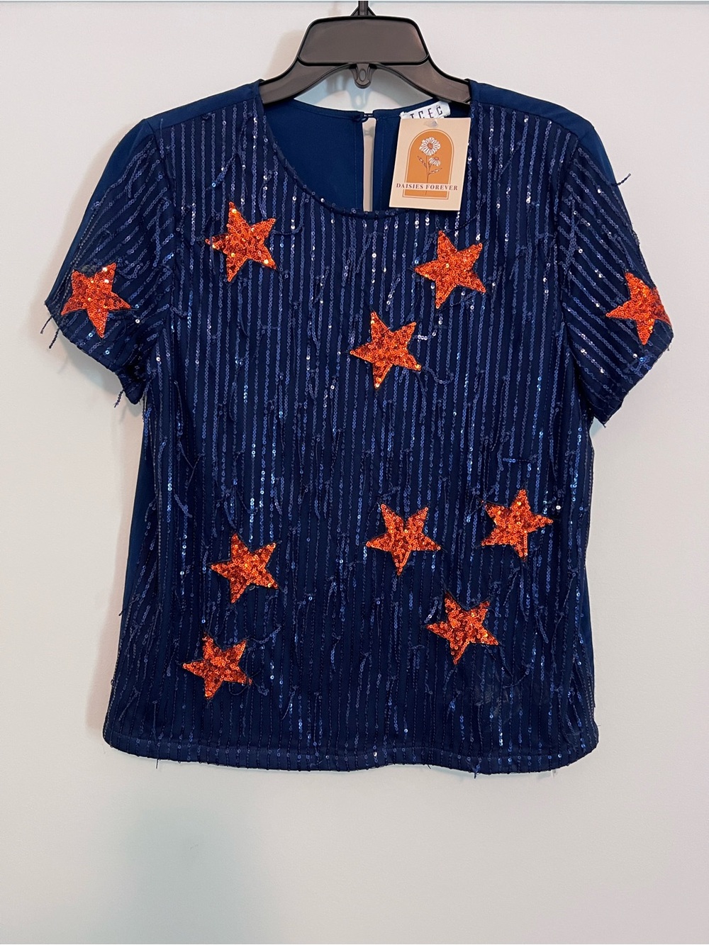 Orange & Blue Frill Fringe Top with Stars NWT